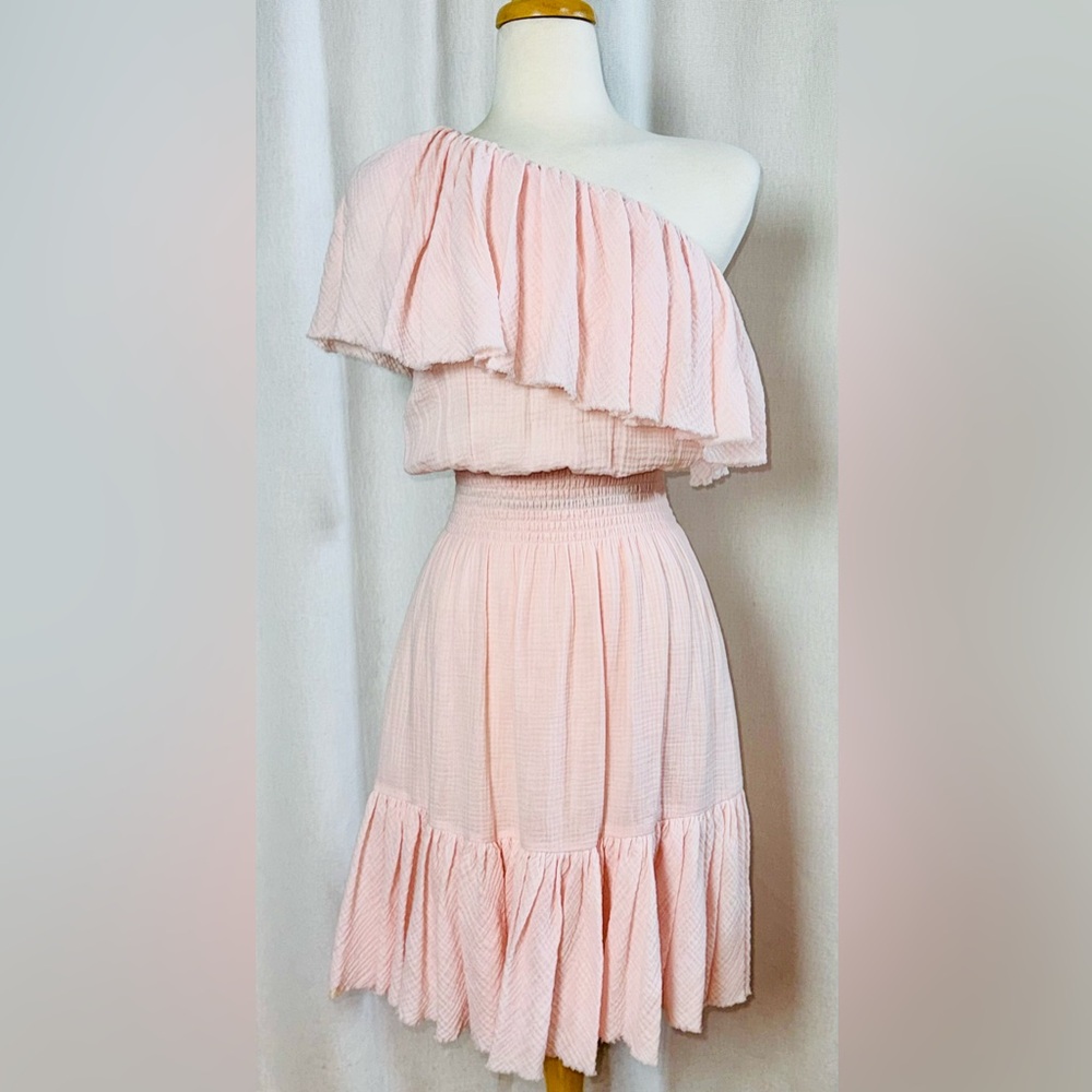Rebecca Taylor One-Shoulder Tiered Gauze Dress Light Pink NWT Size 4 Summer